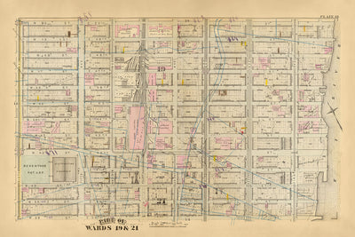Mapa antiguo de Midtown, Nueva York por Bromley, 1879: Grand Central Terminal, Reservoir Square, West 38th hasta West 50th Street