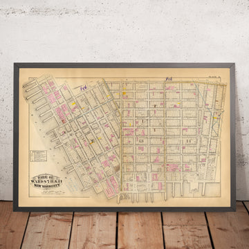 Mappa antica del Lower East Side, New York City, 1879: Con Rutgers Slip, Governeur Slip, Union Market 