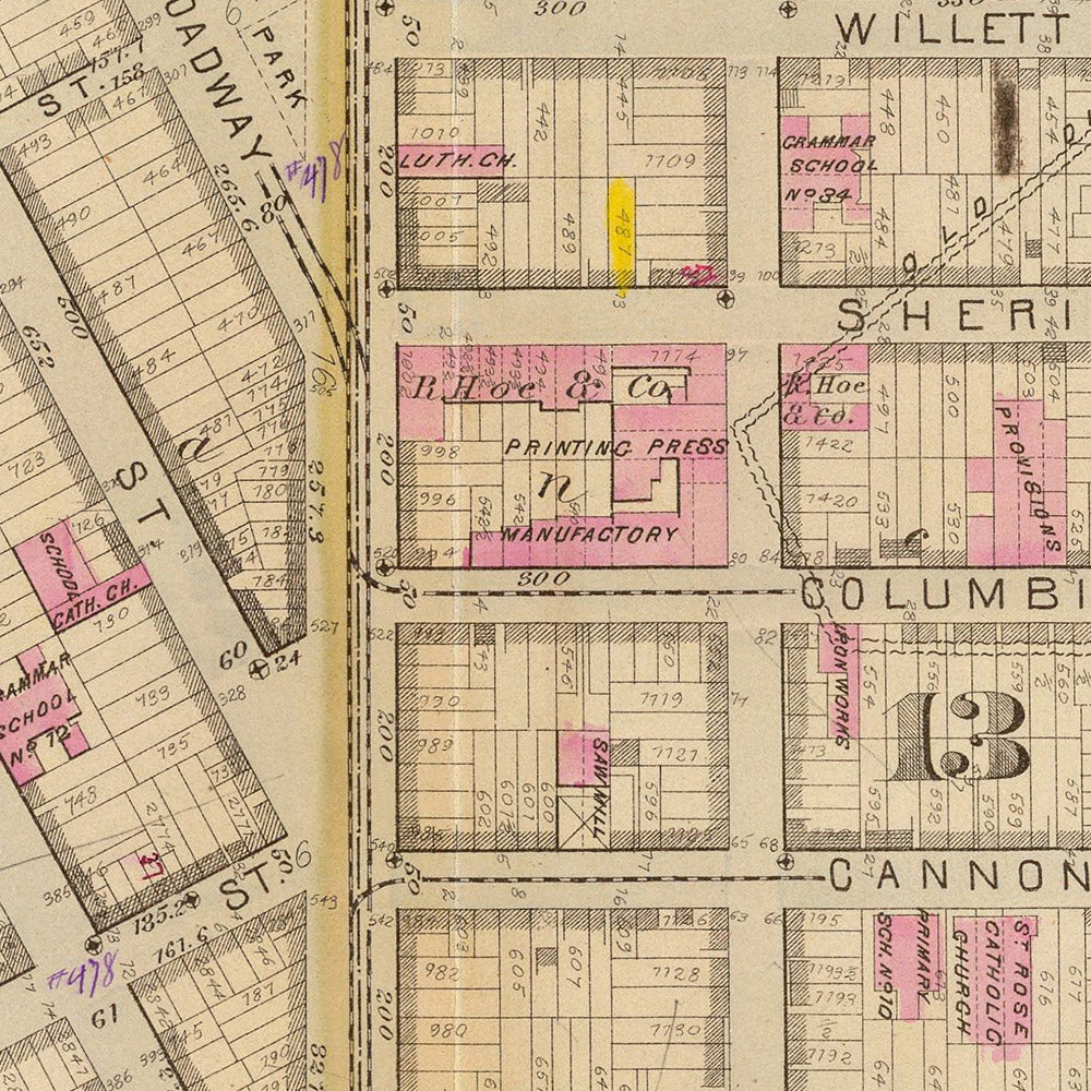 Mapa antiguo del Lower East Side, Nueva York, 1879: con Rutgers Slip, Governeur Slip, Union Market