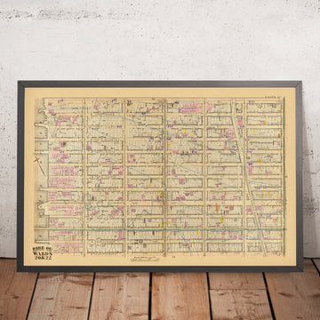 Mappa antica del Distretto Teatrale, New York City, 1879: Times Square, traghetto per Weehawken, Stazione 42nd Street, West 38-50th St, Broadway 