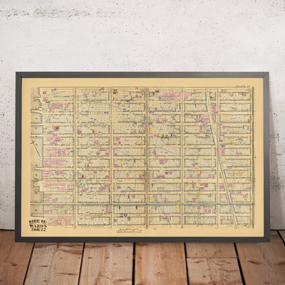 Alte Karte des Theaterdistrikts, New York City, 1879: Times Square, Fähre nach Weehawken, 42nd Street Station, West 38-50th St, Broadway 