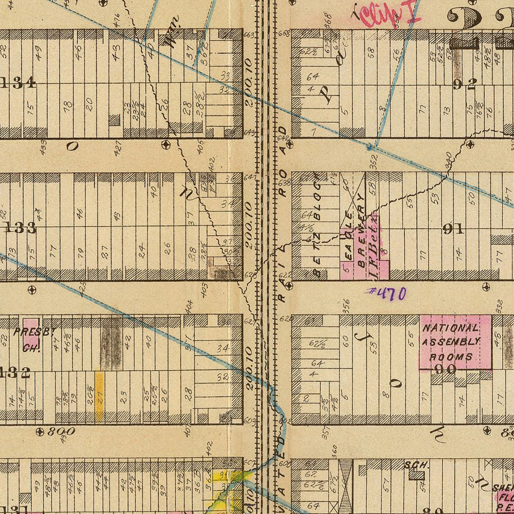 Alte Karte des Theaterdistrikts, New York City, 1879: Times Square, Fähre nach Weehawken, 42nd Street Station, West 38-50th St, Broadway 