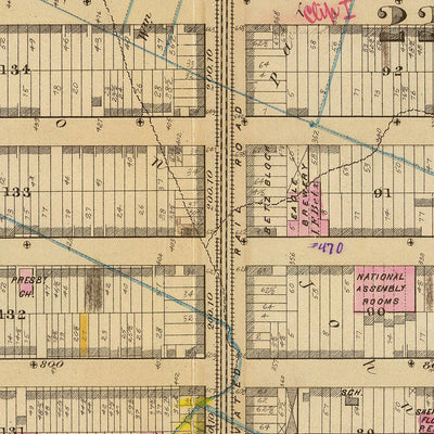 Alte Karte des Theaterdistrikts, New York City, 1879: Times Square, Fähre nach Weehawken, 42nd Street Station, West 38-50th St, Broadway 
