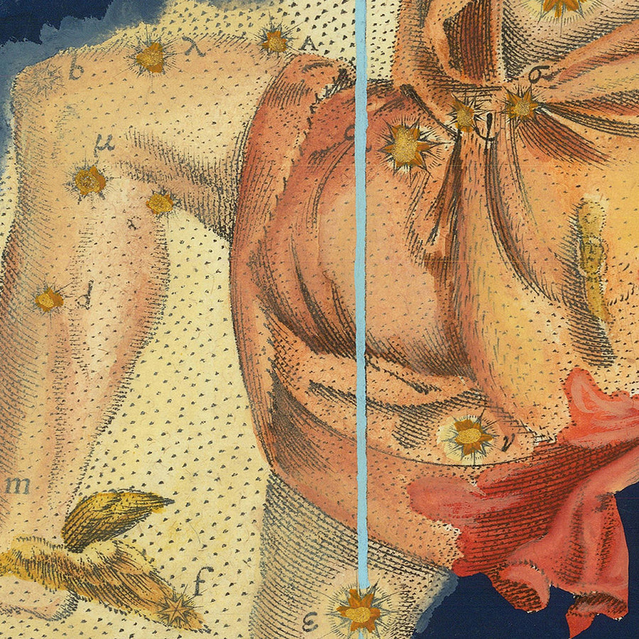 Antica mappa stellare di Perseo di Johann Bayer, 1603 - Mappa delle costellazioni celesti 