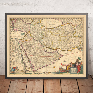 Old Map of Persia, Anatolia, Armenia, and Arabia by Visscher, 1690: Middle East, Amman, Tehran, Riyadh, King Salman Reserve