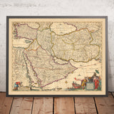 Mappa antica della Persia, Anatolia, Armenia e Arabia di Visscher, 1690: Medio Oriente, Amman, Teheran, Riyad, Riserva del Re Salman 