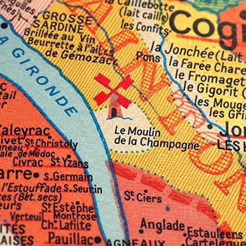 Close crop of a map with a restrained location marker