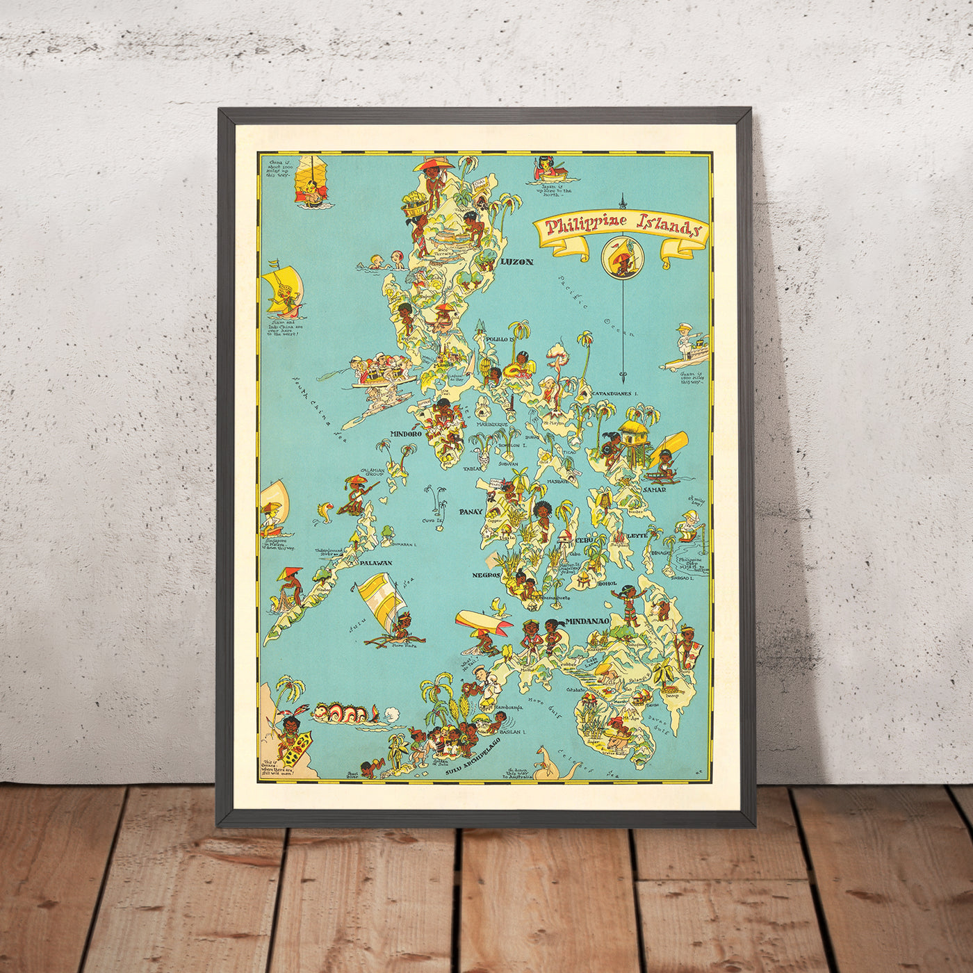 Old Map of the Philippines by Ruth Taylor White, 1935: Manila, Luzon, Samar, Mindanao, and the Sulu Archipelago