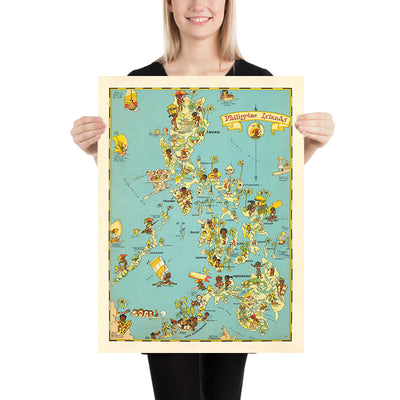 Old Map of the Philippines by Ruth Taylor White, 1935: Manila, Luzon, Samar, Mindanao, and the Sulu Archipelago