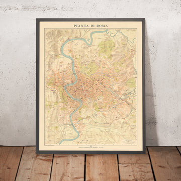 Mapa antiguo raro de Roma, 1921: Vaticano, Coliseo, Fuente de Trevi, Via del Corso, Foro Romano 