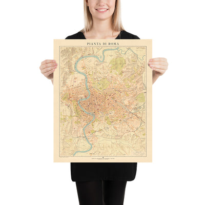 Mapa antiguo raro de Roma, 1921: Vaticano, Coliseo, Fuente de Trevi, Via del Corso, Foro Romano 