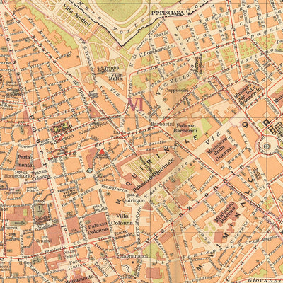 Mapa antiguo raro de Roma, 1921: Vaticano, Coliseo, Fuente de Trevi, Via del Corso, Foro Romano 
