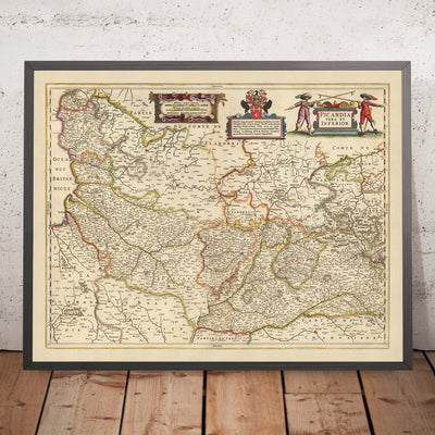 Old Map of Picardy, France by Visscher, 1690: Calais, Lille, Amiens, Reims, Scarpe-Escaut Park