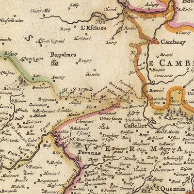 Old Map of Picardy, France by Visscher, 1690: Calais, Lille, Amiens, Reims, Scarpe-Escaut Park