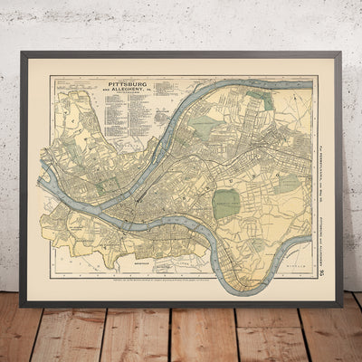 Old Map of Pittsburgh, 1891: Allegheny, East Liberty, Highland Park, Schenley Park, Monongahela River
