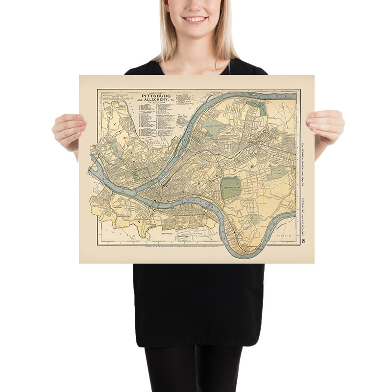 Old Map of Pittsburgh, 1891: Allegheny, East Liberty, Highland Park, Schenley Park, Monongahela River