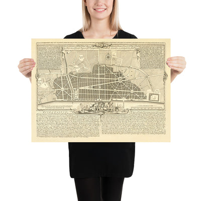 Alte Karte von London, 'Ein Plan zum Wiederaufbau nach dem großen Feuer' von Gwynn, 1749: St. Paul's, Monument, London Bridge 