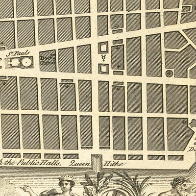 Alte Karte von London, 'Ein Plan zum Wiederaufbau nach dem großen Feuer' von Gwynn, 1749: St. Paul's, Monument, London Bridge 