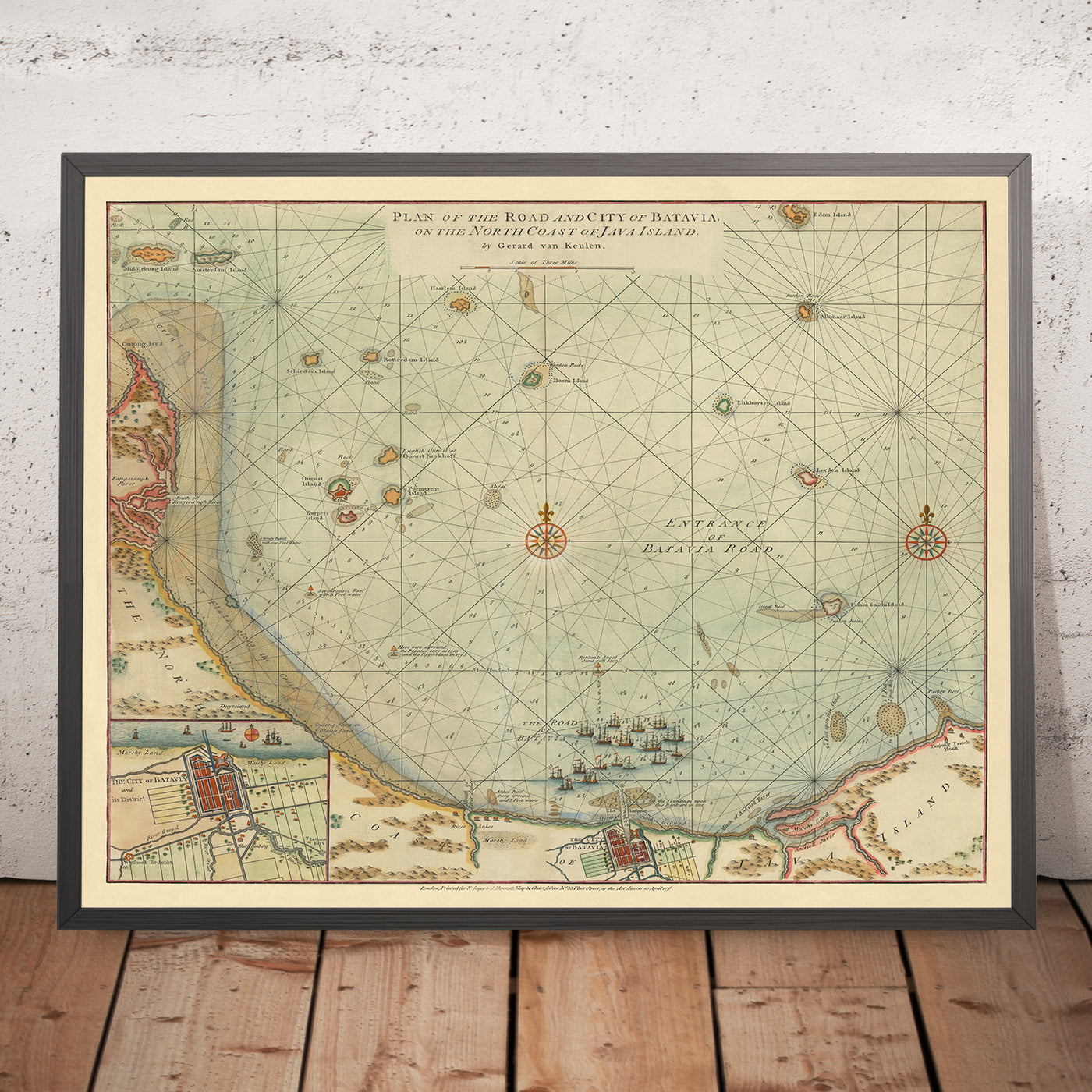 Antigua carta de Yakarta (Batavia) de van Keulen, 1778: Isla Onrust, Islas Mil, Indonesia 