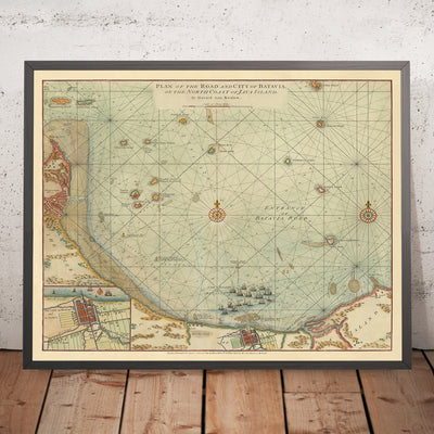 Antigua carta de Yakarta (Batavia) de van Keulen, 1778: Isla Onrust, Islas Mil, Indonesia 