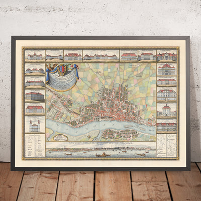 Old Map of Warsaw by Rizzi Zannoni, 1772: Vistula River, Miodowa, Senatorska, Solec, Swietojanska