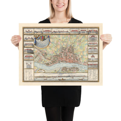 Old Map of Warsaw by Rizzi Zannoni, 1772: Vistula River, Miodowa, Senatorska, Solec, Swietojanska