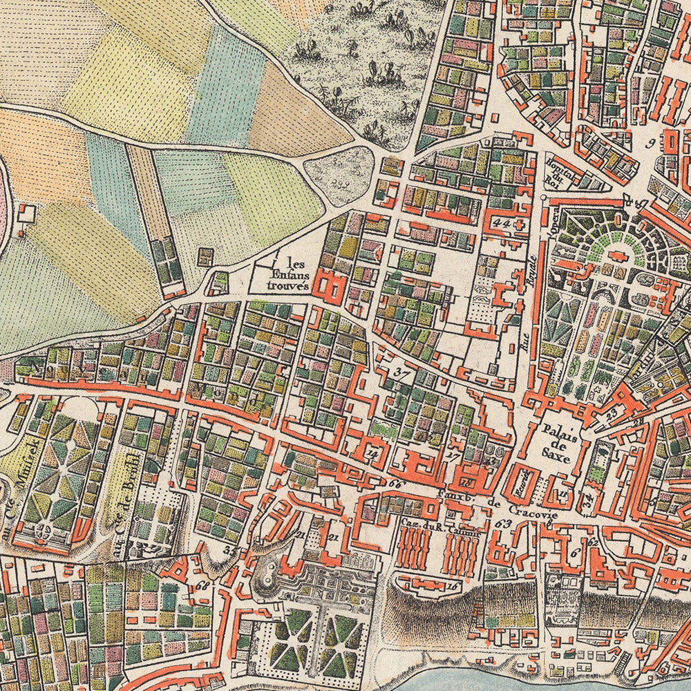 Old Map of Warsaw by Rizzi Zannoni, 1772: Vistula River, Miodowa, Senatorska, Solec, Swietojanska