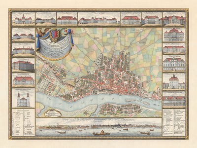 Old Map of Warsaw by Rizzi Zannoni, 1772: Vistula River, Miodowa, Senatorska, Solec, Swietojanska