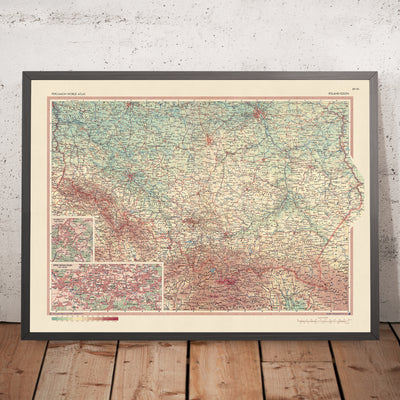 Ancienne carte du sud de la Pologne, 1967 : Varsovie, Cracovie, Łódź, rivière Vistule, montagnes des Carpates 