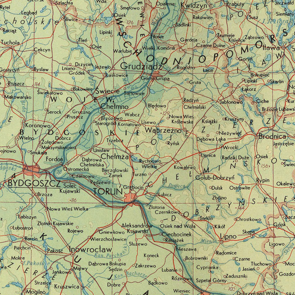 Old Map of Poland, 1967: Gdansk, Warsaw, Bialystok, Kaliningrad, Vistula River