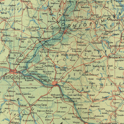 Old Map of Poland, 1967: Gdansk, Warsaw, Bialystok, Kaliningrad, Vistula River