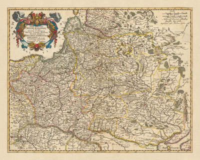 Old Map of Poland by Visscher, 1690: Warsaw, Vilnius, Minsk, Vienna, Kyiv
