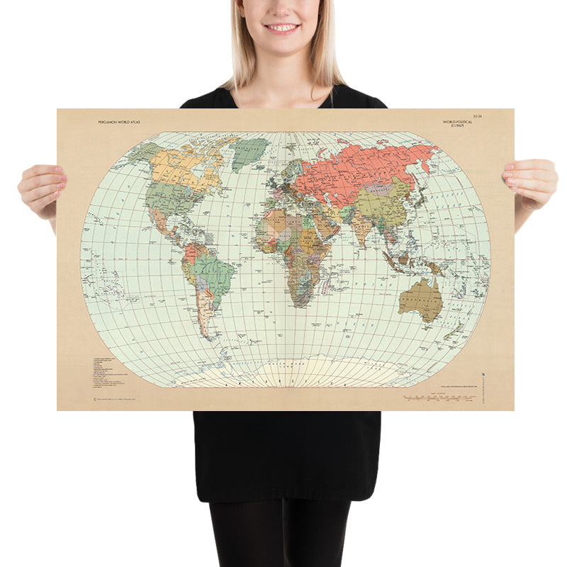 Old Political World Map, 1967: Cold War Era, Detailed Political Boundaries