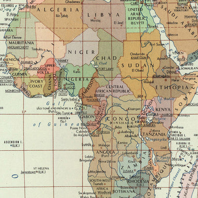Old Political World Map, 1967: Cold War Era, Detailed Political Boundaries