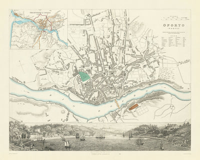 Old Map of Porto, 1870: Torre da Marca, Cathedral, Ribeira Square, St. Francis Church, Episcopal Palace