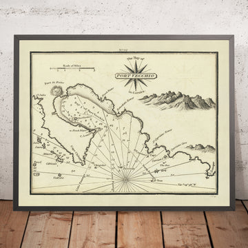 Antigua carta náutica de Porto-Vecchio por Heather, 1802: Batalla de las Íles Sanguinaires, naufragio de La Sémillante, Faro de Lavezzi 