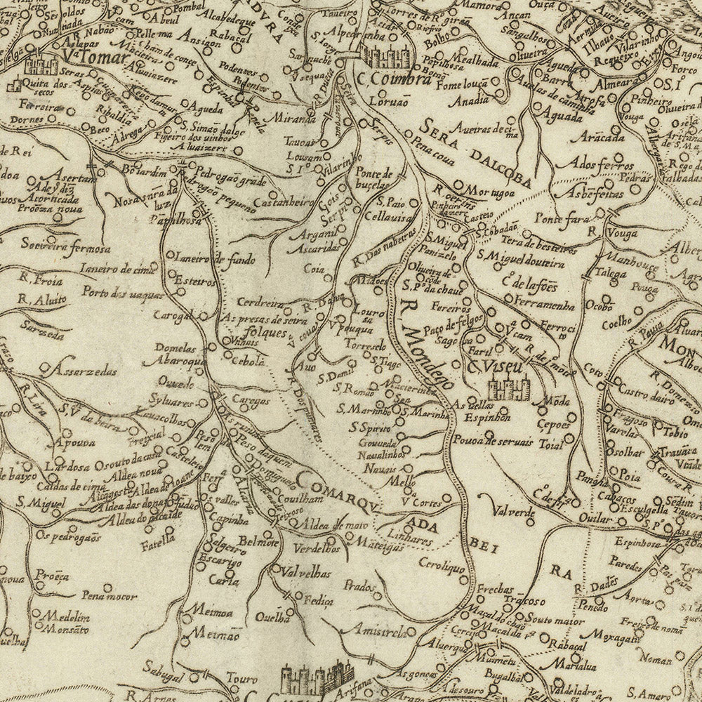 Carte ancienne rare du Portugal par Seco, 1562 : Lisbonne, Porto, Coimbra, Algarve, Açores 