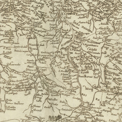 Carte ancienne rare du Portugal par Seco, 1562 : Lisbonne, Porto, Coimbra, Algarve, Açores 