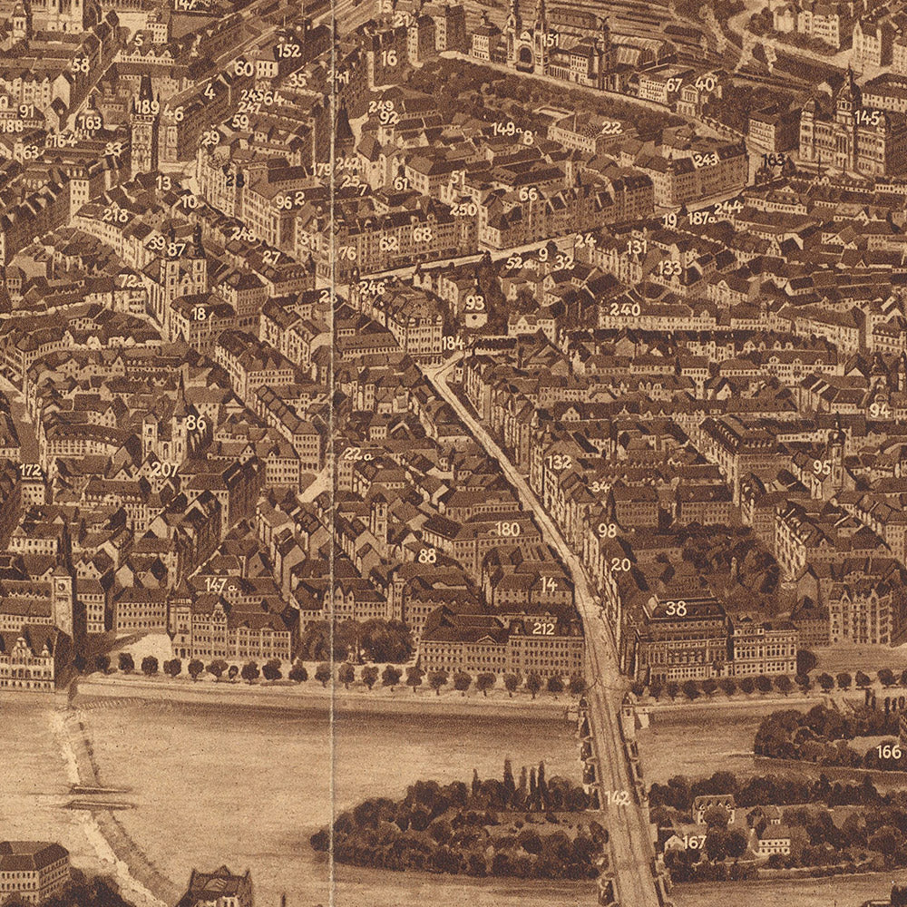 Antigua Mapa Birdseye de Praga por Mentor, 1926: Torre de Petrin, Castillo de Praga, Mala Strana, Ciudad Vieja, Todo el Rally Sokol 