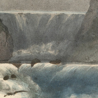 Antiguo gráfico de las cascadas más altas del mundo por Smith, 1836: A mano coloreado, Niagara, Cascadas de Gavarnie, Staubbach 