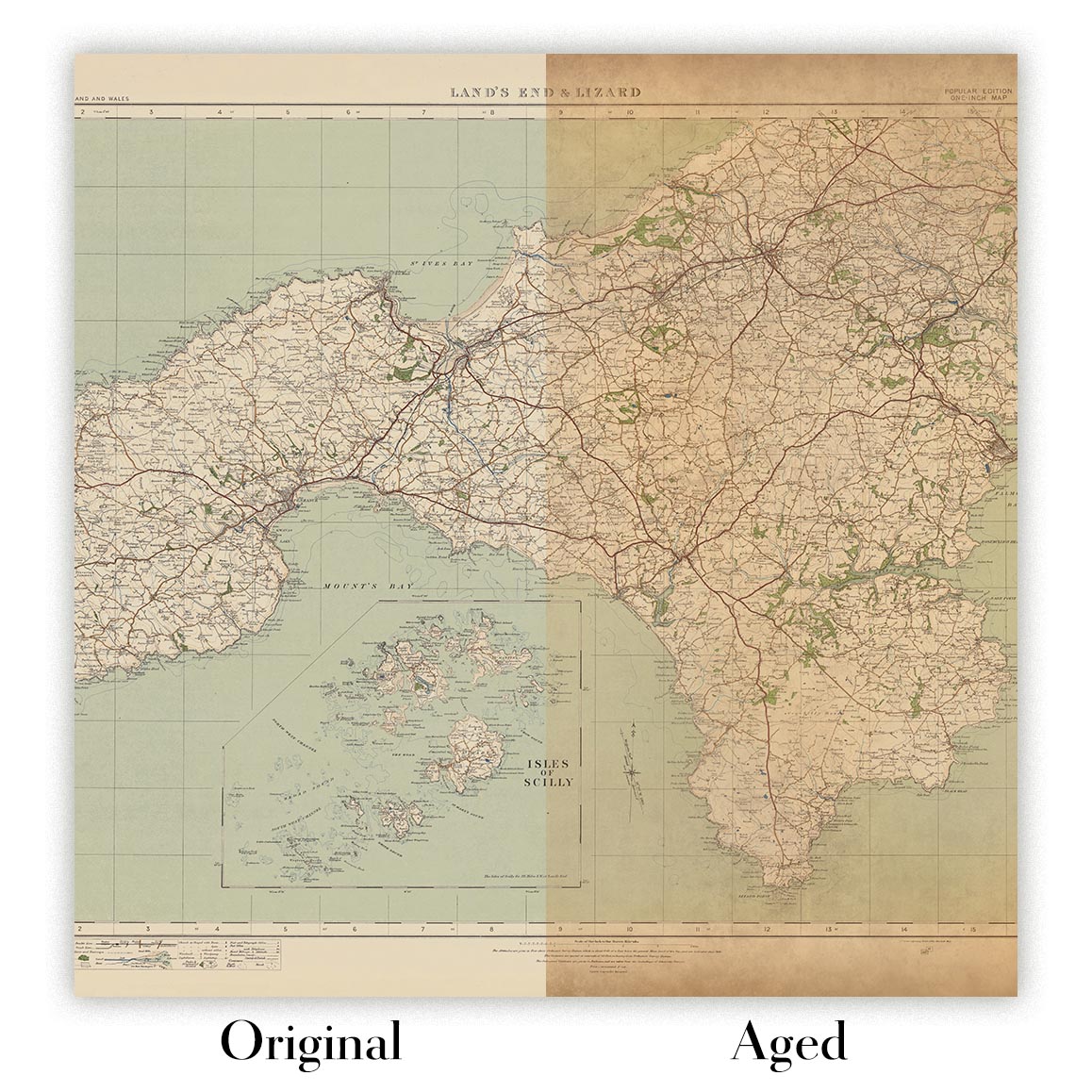 Alter Ordnance Survey Karte - Blatt 146 Lands End & Lizard, 1919-1926: Truro, Falmouth, St Ives, Penzance, Helston, St Michael's Mount, Lizard Point 