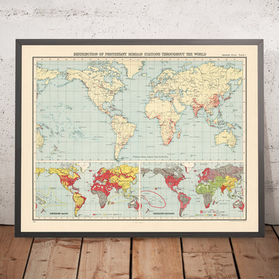 Mapa del Viejo Mundo de las Misiones Protestantes, 1923: Infografía sobre Cristianismo, Raza y Religión, Proyección de Gall 