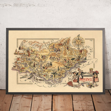 Alte Karte von Provence, Frankreich von Liozu, 1951: Marseille, Avignon, Cannes, Nizza, Monaco 