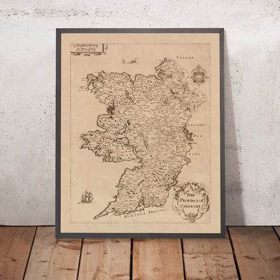 Mapa antiguo de Connacht por Petty, 1685: Galway, Leitrim, Mayo, Sligo, Roscommon 