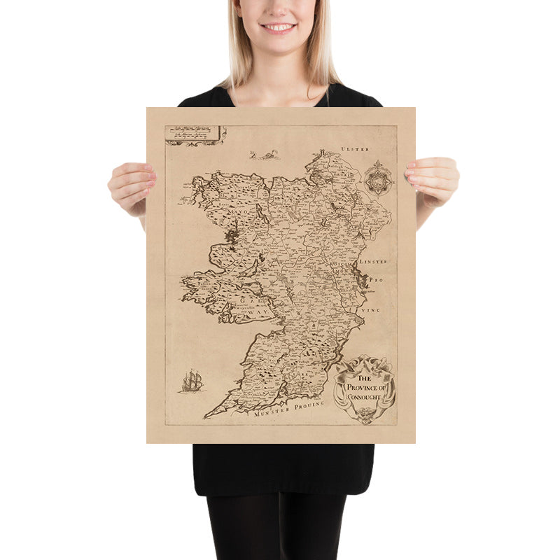 Mapa antiguo de Connacht por Petty, 1685: Galway, Leitrim, Mayo, Sligo, Roscommon 