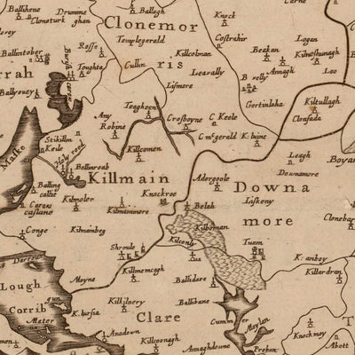 Mapa antiguo de Connacht por Petty, 1685: Galway, Leitrim, Mayo, Sligo, Roscommon 