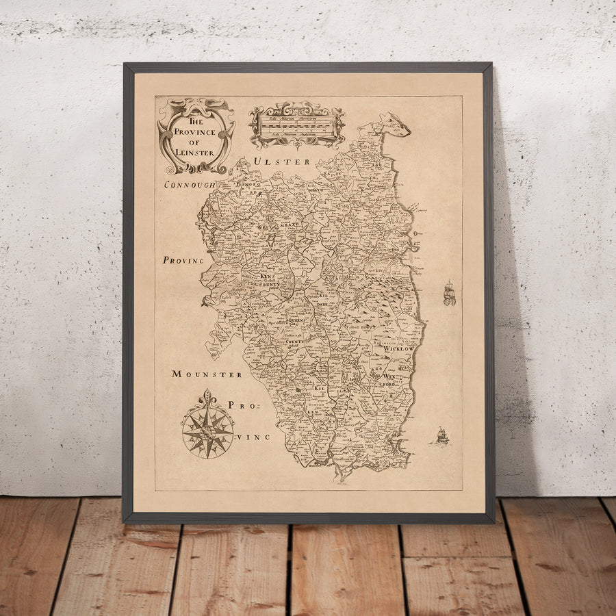 Alte Karte von Leinster von Petty, 1685: Dublin, Kilkenny, Wexford, Waterford, Kildare, Louth, Meath 