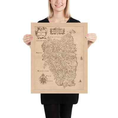 Old Map of Leinster by Petty, 1685: Dublin, Kilkenny, Wexford, Waterford, Kildare, Louth, Meath