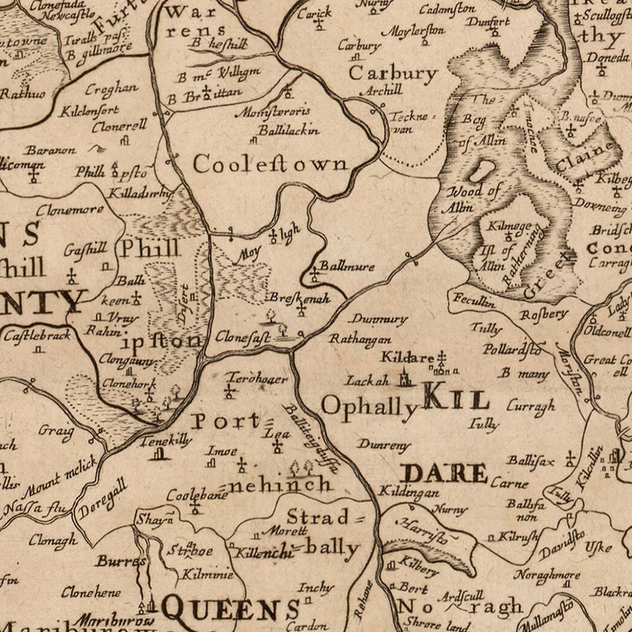 Alte Karte von Leinster von Petty, 1685: Dublin, Kilkenny, Wexford, Waterford, Kildare, Louth, Meath 