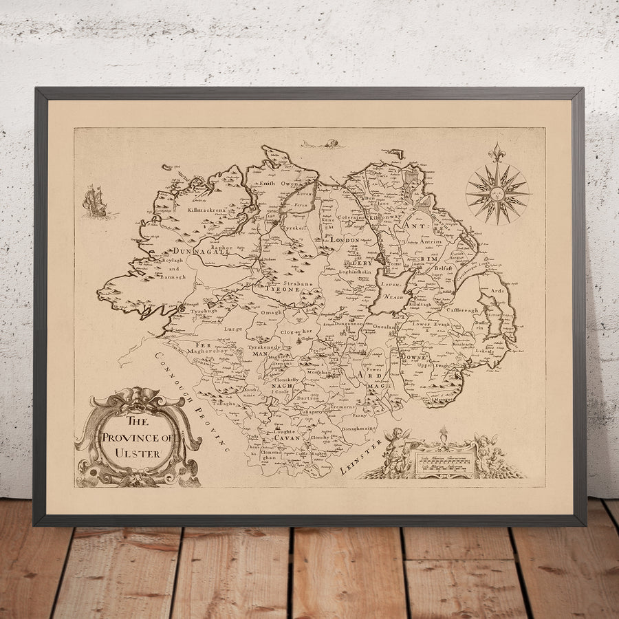 Old Map of Ulster by Petty, 1685: Armagh, Belfast, Londonderry, Donegal, Down, Antrim